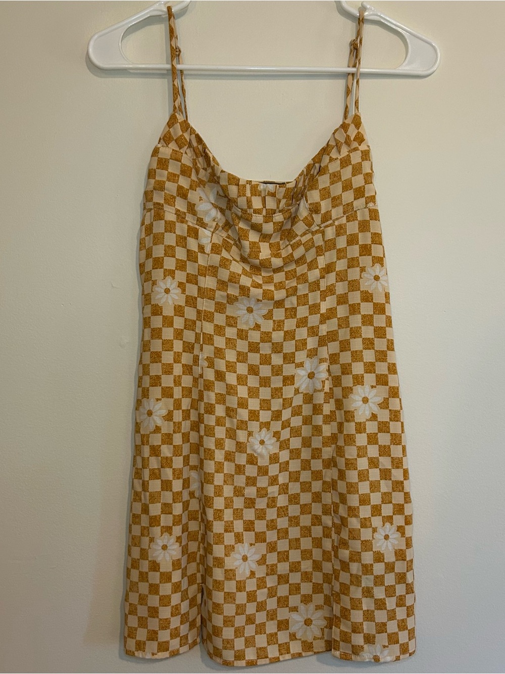 Urban Outfitters Mustard & White Checker Daisy Slip Dress